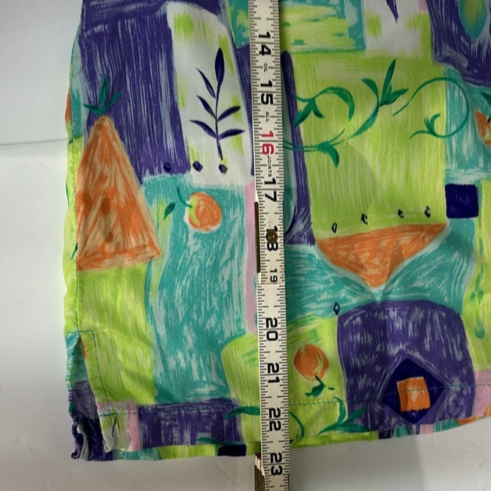 Weekend Clothes Line Retro 80’s Womens Shirt Sz L Green Blue Floral Print Rayon - Picture 8 of 9